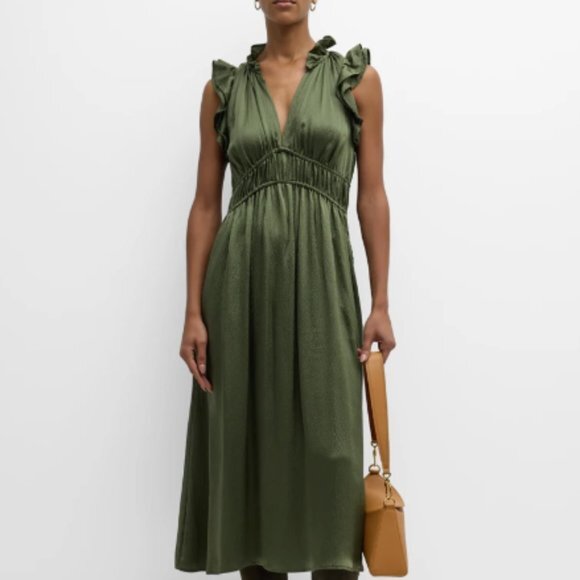 XÍRENA Posey Ruffle Shirred Silk Dress - Picture 1 of 11